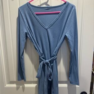 Maternity Blue Ribbed Long Sleeve Body-con Dress